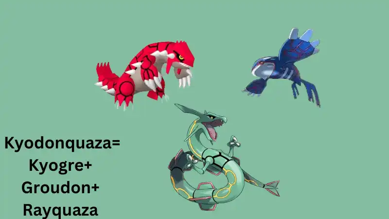 The kyogre+groundon+rayquaza are shown in the imge with green background.