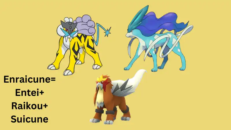 Three pokemon entei+raikou+suicune is shown in the image.