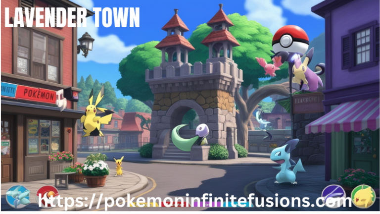 The lavender town with its features are shown in the image.